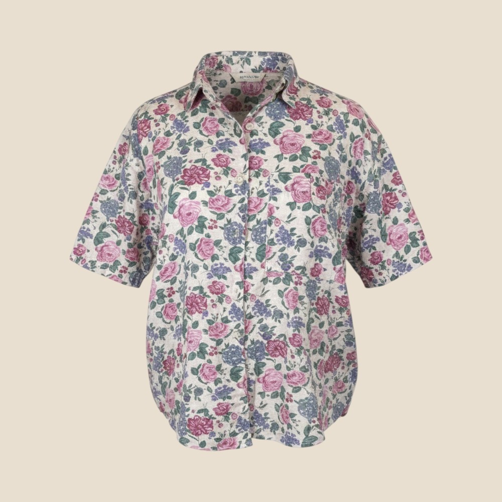 Vintage 1993 KZK Floral Rose Cotton Button Up Shirt Women Medium Cottagecore